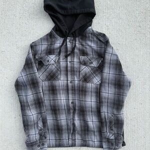 Trinity Coast Black/Gray Hooded Flannel Shirt Jacket Plaid - Mens Large